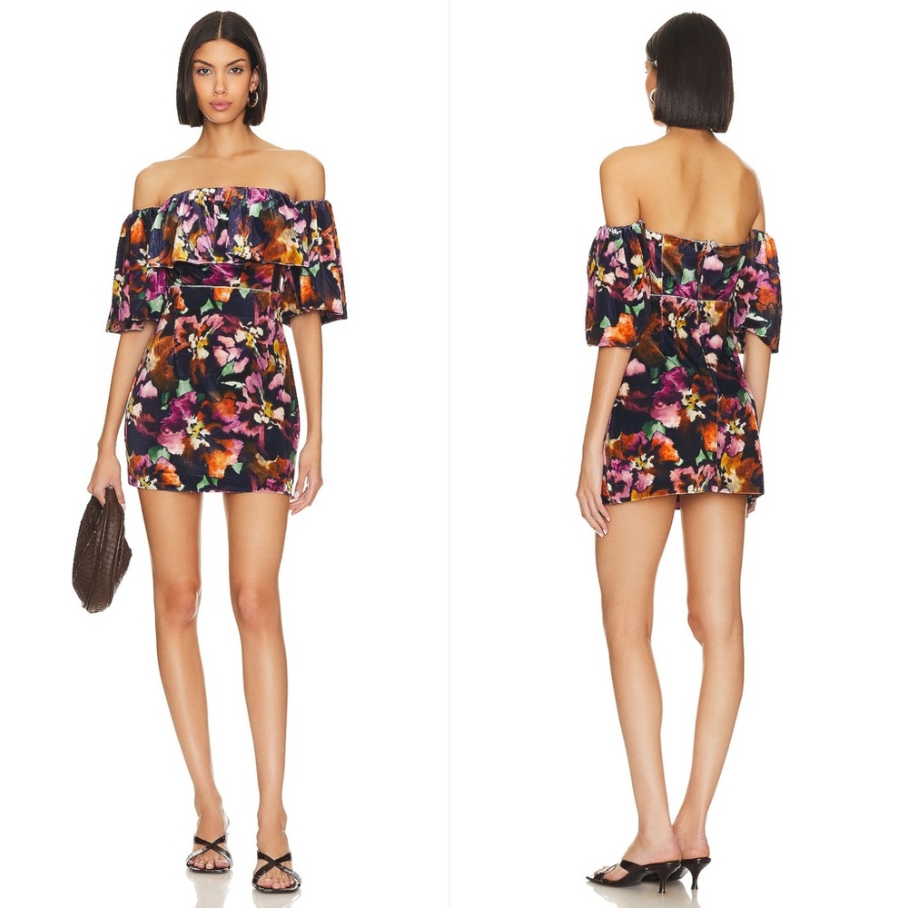 Misa LA Annetta Velvet Floral Mini Dress in Libra Fleur Sz 8 Revolve $400 NWT